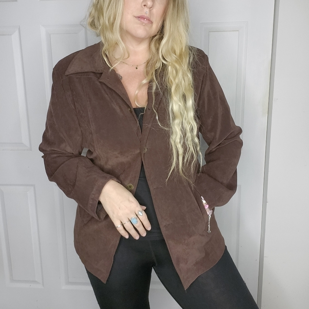VINTAGE CHOCOLATE BROWN SNAZZIE BLAZER JACKER BRASSY GOLD BUTTONS SIZE M - Picture 4 of 8
